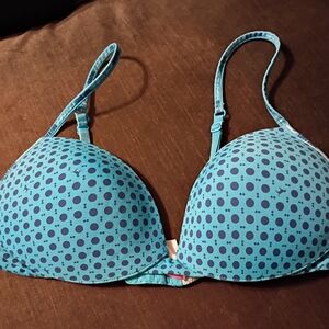 PINK Victoria's Secret Teal and Navy Polka Dot Bra